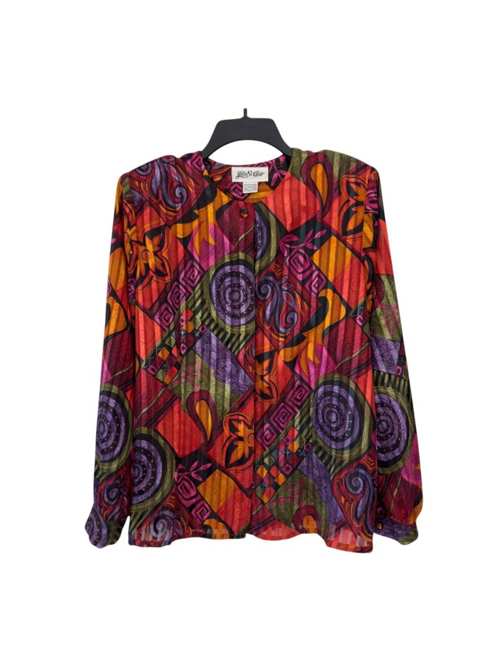 Vintage Yves St. Clair Womens Button-Up Blouse Multicolor Abstract Print Sz  14